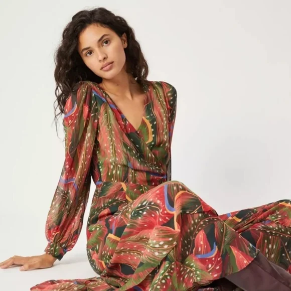 Anthropologie By Farm Vibrant Long Sleeve Dress - Picture 1 of 9